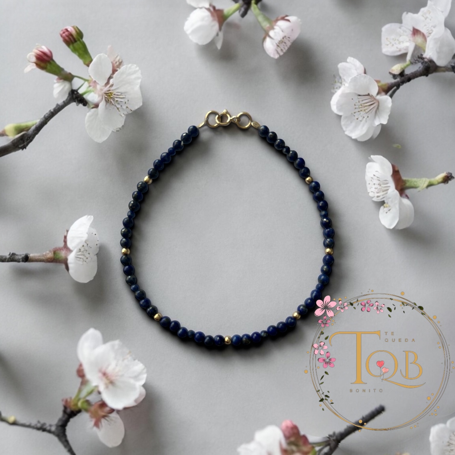 Pulsera de Lapislázuli Natural con Piezas de Gldfilled  21cm — Hecha a Mano