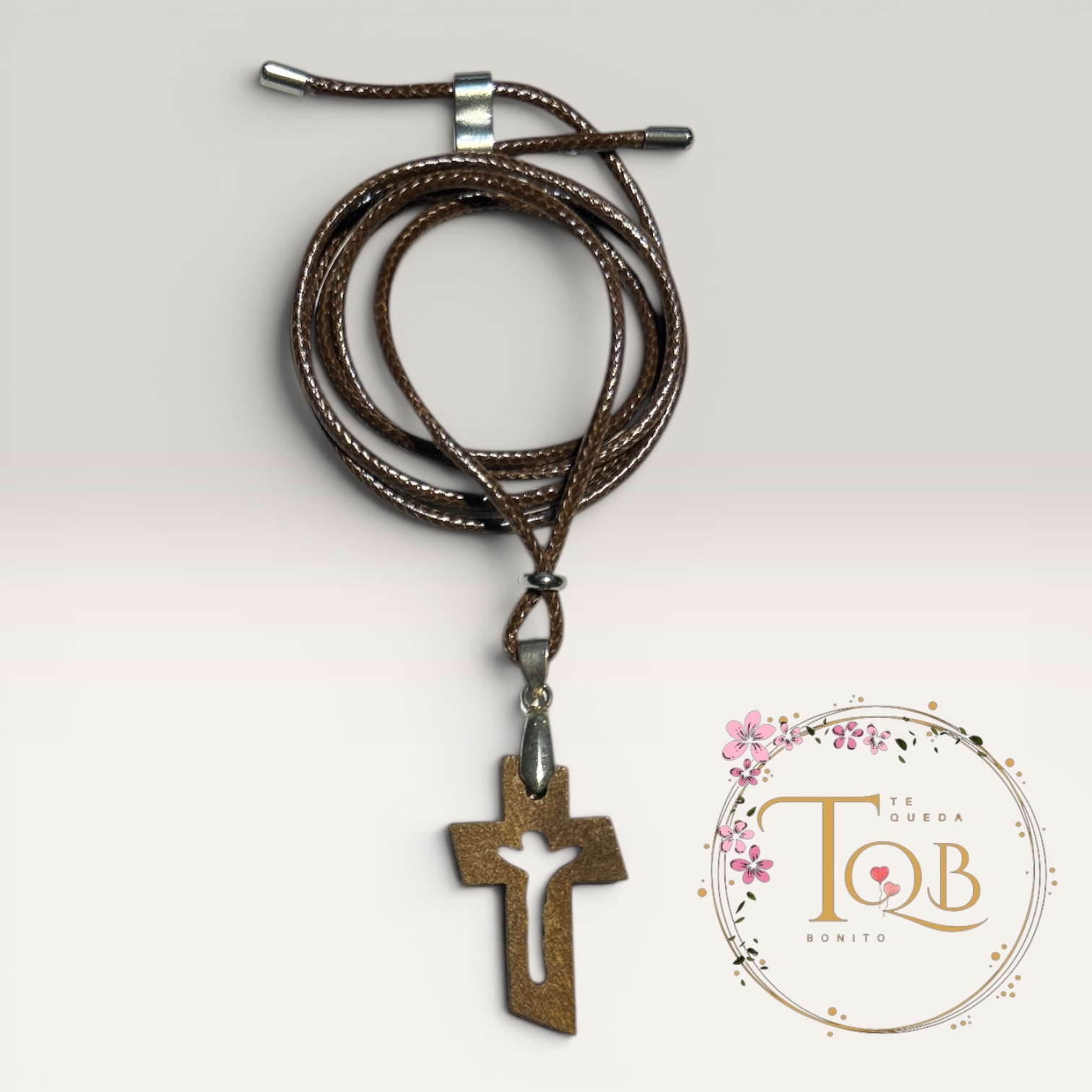 Collar con Cruz de Madera y Cordón Ajustable 63cm — Regalo Religioso Unisex