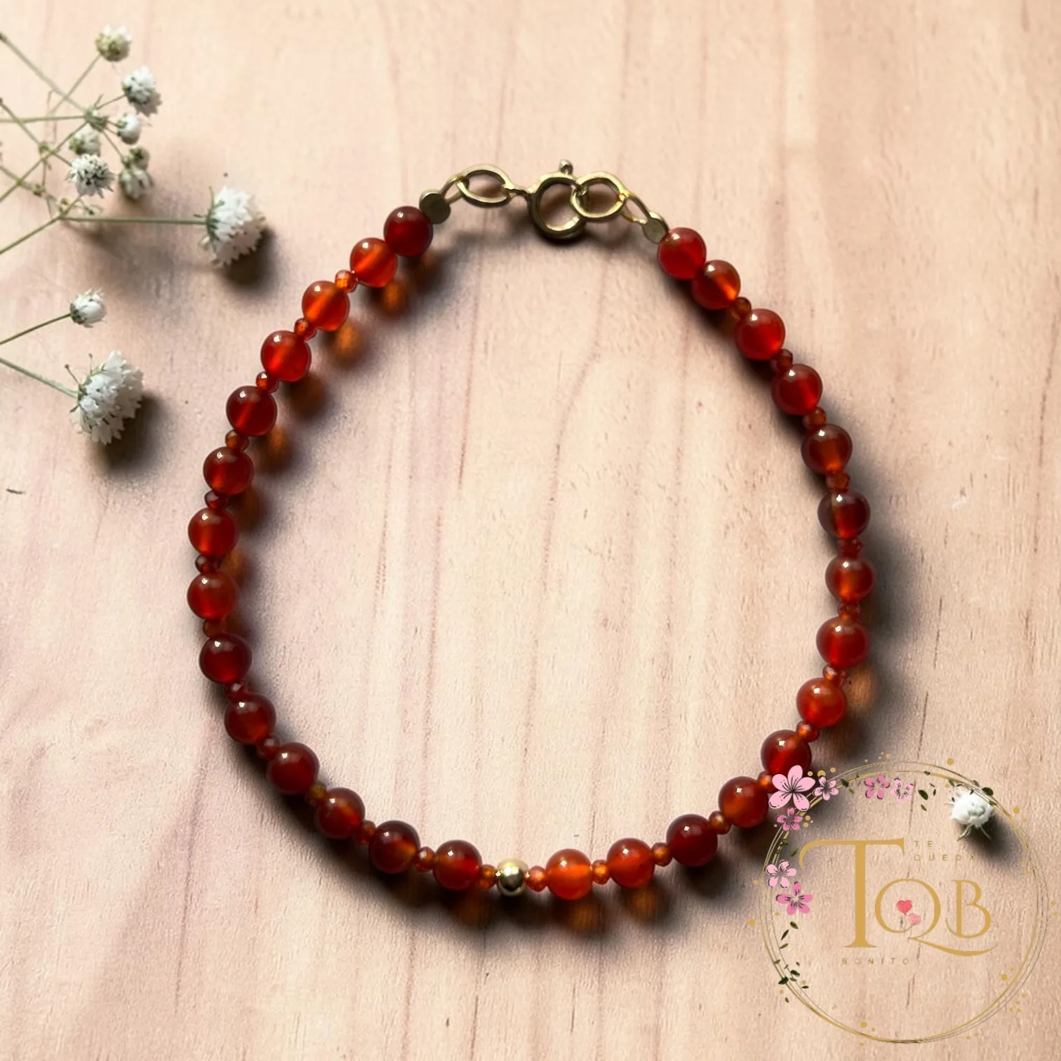 Pulsera Cornalina 3mm Goldfilled