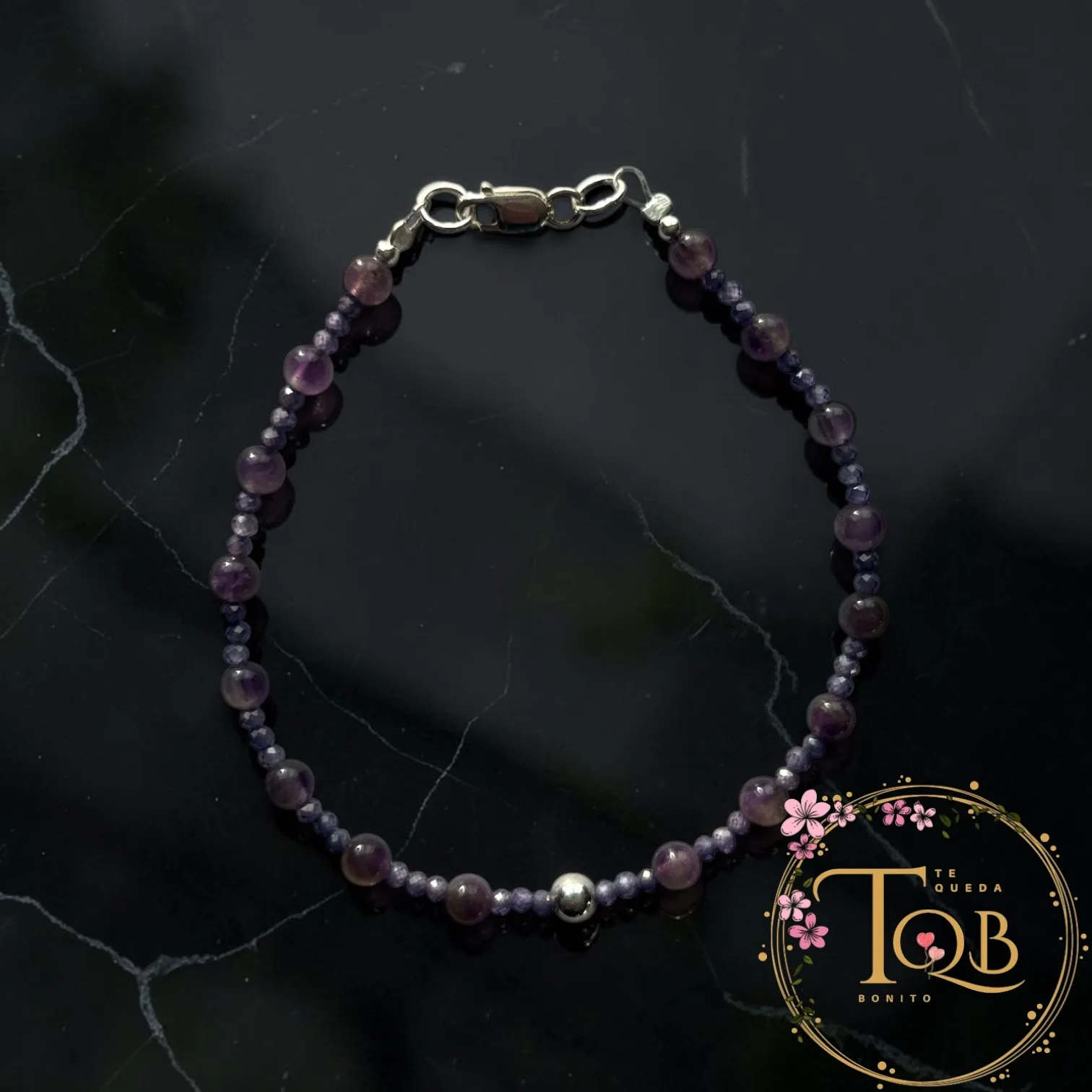 Pulsera Amatista bolita 3mm y plata 925